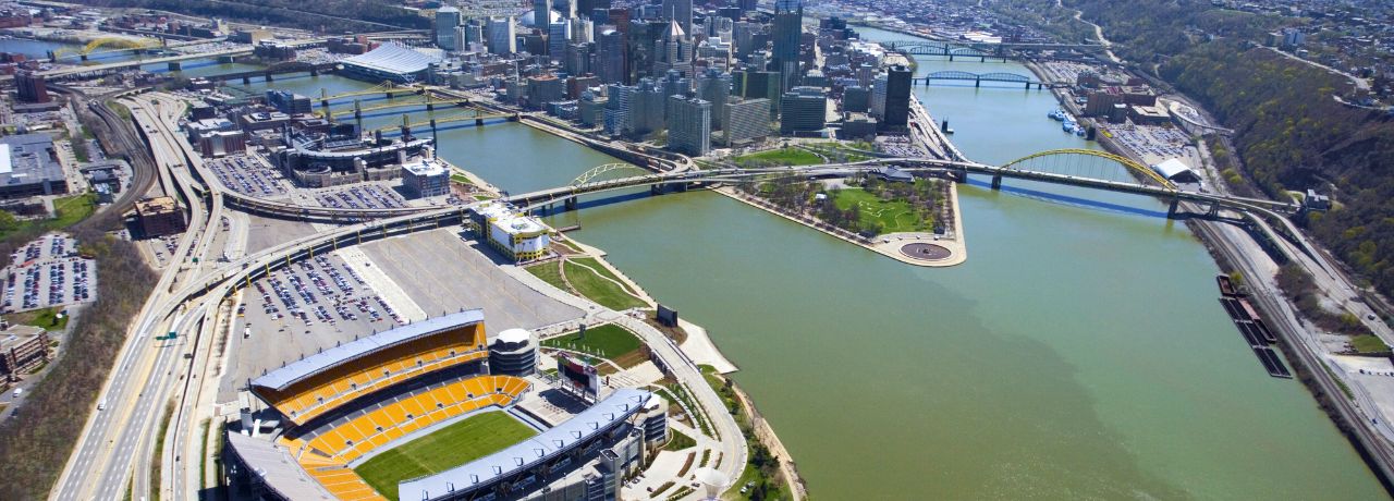 Aerial view of Acrisure Stadium, site of the 2026 NFL draft in Pittsburgh.